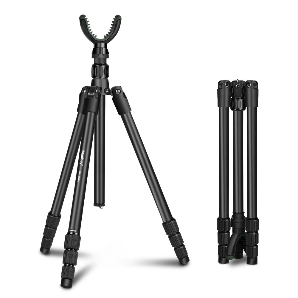Manbily Hunting Tripod Aluminum for Rifle with U V Yoke Head Rest 360° Rotating, 64in Shooting Stick, 25mm Leg Tube (MA-254G)