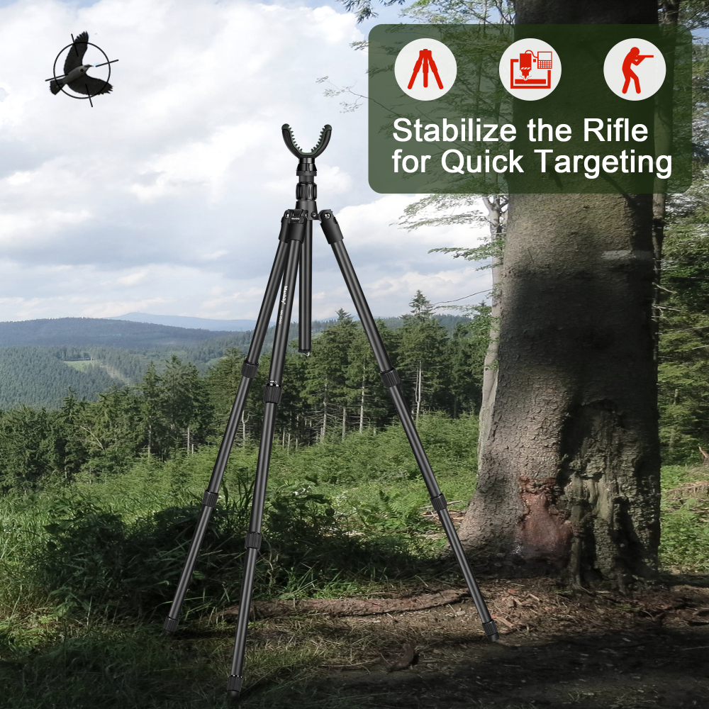 Manbily Hunting Tripod Aluminum for Rifle with U V Yoke Head Rest 360° Rotating, 64in Shooting Stick, 25mm Leg Tube (MA-254G)