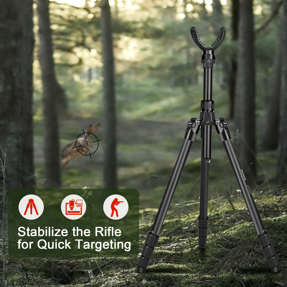Manbily Hunting Tripod Aluminum for Rifle with U V Yoke Head Rest 360° Rotating, 64in Shooting Stick, 25mm Leg Tube (MA-254G)