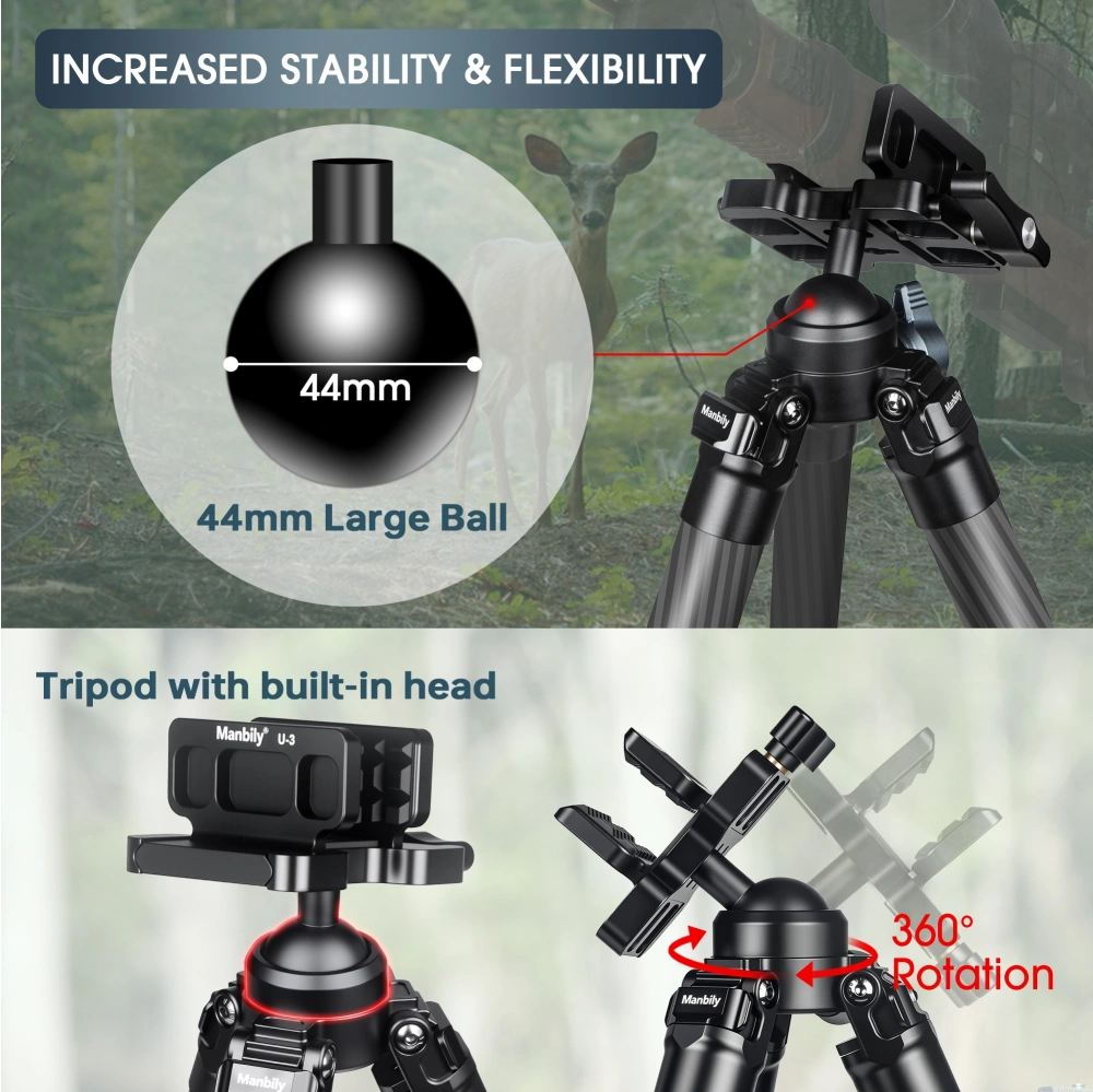 Manbily MA-284GL Aluminum Shooting Tripod Sticks With Removable 360 Degree V Yoke Rest For Hunting Outdoors