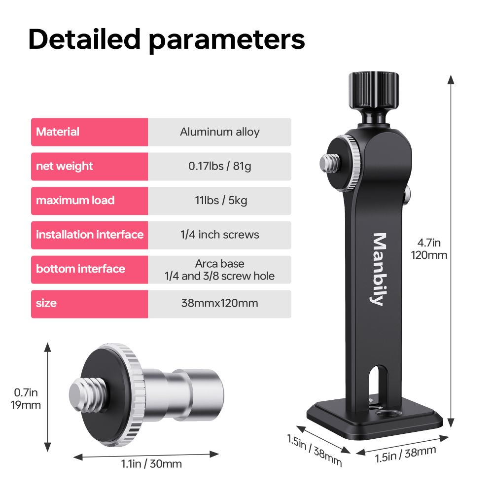 Manbily WYJ-01 Binocular Telescope Tripod Adapter, Aluminium Alloy, Arca Base with 1/4''& 3/8'' Mounting holes