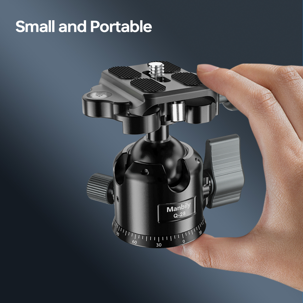Manbily Q-28 28mm Low Profile Tripod Ball Head with 360° Rotating Mark, CNC Aluminum, 33.07 lbs/15KG  Max Load,