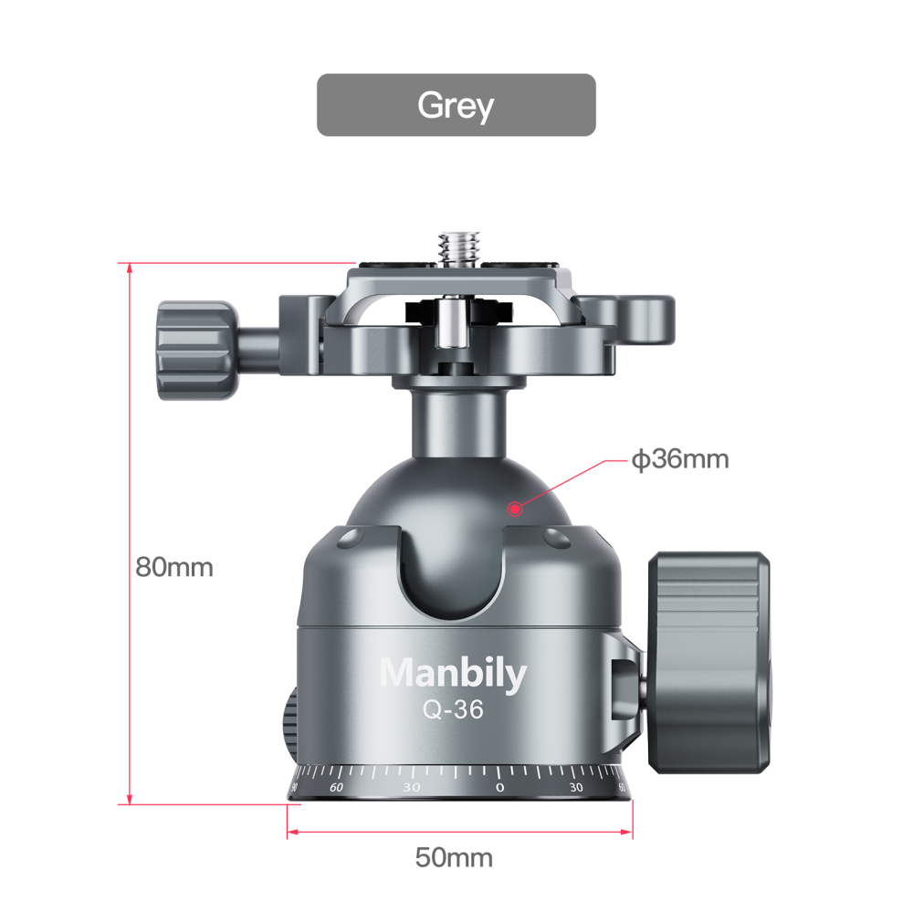 Manbily Q-36 36mm Low Profile Tripod Ball Head with 360° Rotating Mark, 33.07 lbs/15KG  Max Load,