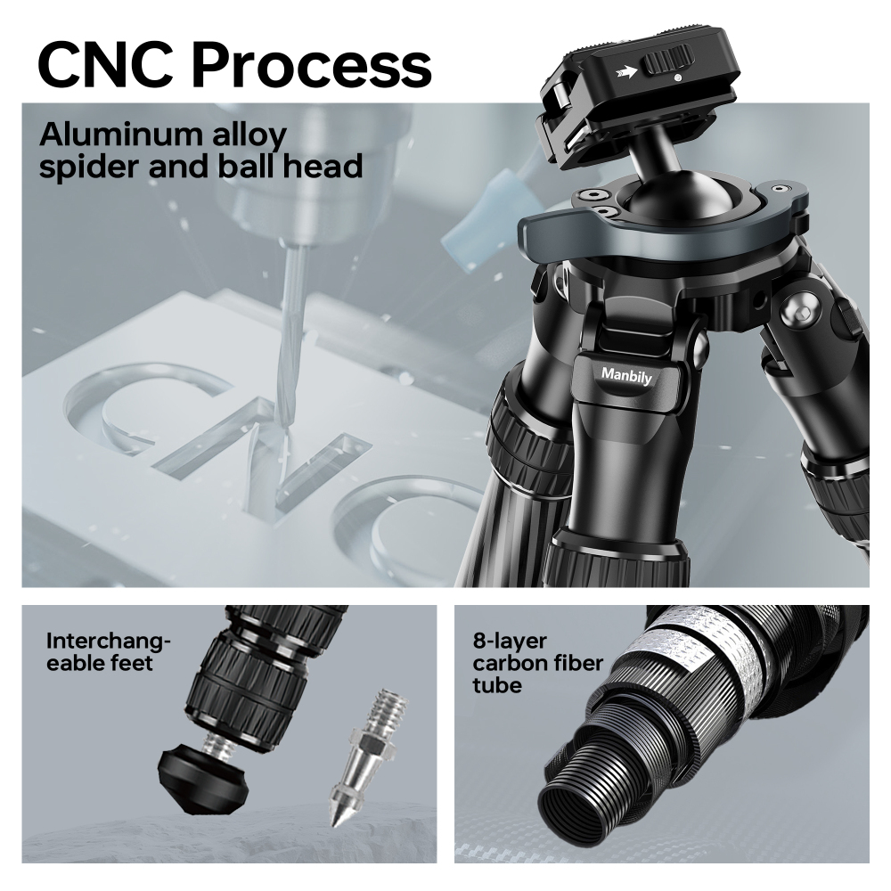 Manbily QM-364PA Carbon Fiber Hunting Tripod, Lever Lock Design, 38mm Integrated Ball Head, 36mm Max Tube, Picatinny to Arca Swiss Adapters, Max Load 44lbs