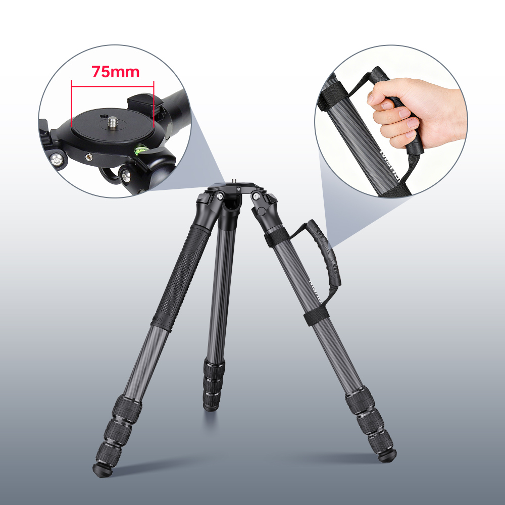 Manbily MT-364C Carbon Fiber Heavy-duty tripod, dual use for hunting & photography, 36mm Max Tube, with 75mm platform, tripod only