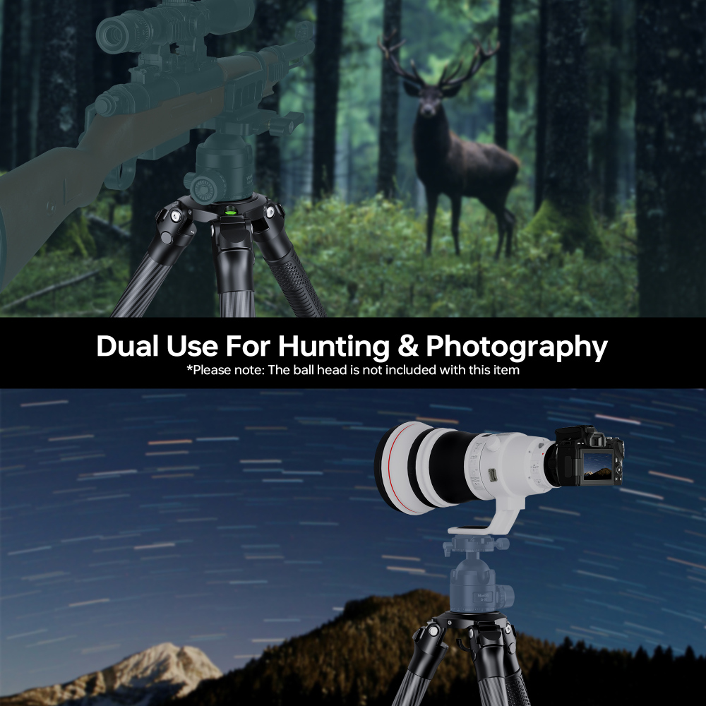 Manbily MT-364C Carbon Fiber Heavy-duty tripod, dual use for hunting & photography, 36mm Max Tube, with 75mm platform, tripod only