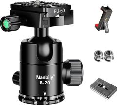 Manbily B-20 Ball Head for Tripod, CNC Metal Aluminum, 360° Panoramic Ball Head for DSLR Camera, Load up to 33lbs/15kg