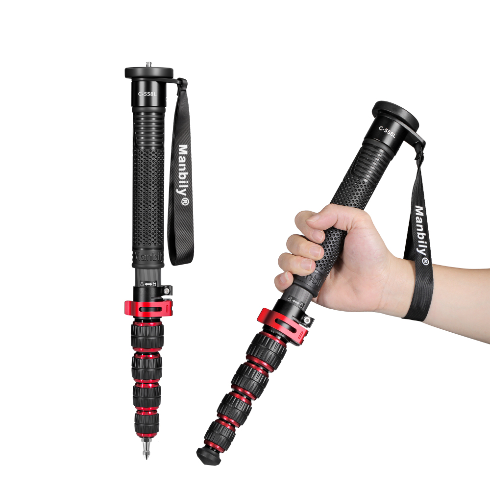 Manbily C-558L Carbon Fiber Lever Lock Monopod, Quick Height Adjustment,16 inch, 28mm Tube, Suitable for use as a hiking pole