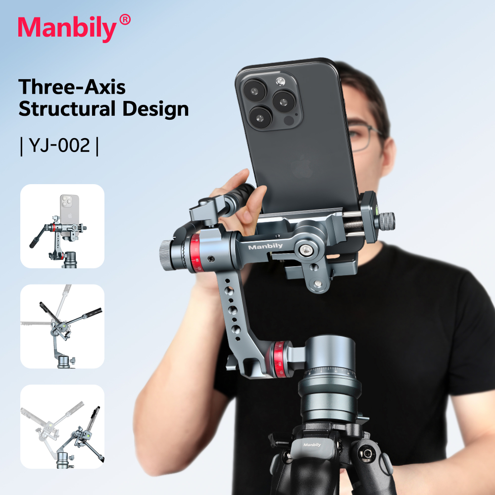 Manbily YJ-002 Phone Gimbal Tripod Head, 360° Rotation Tilt, Aluminum Universal Holder