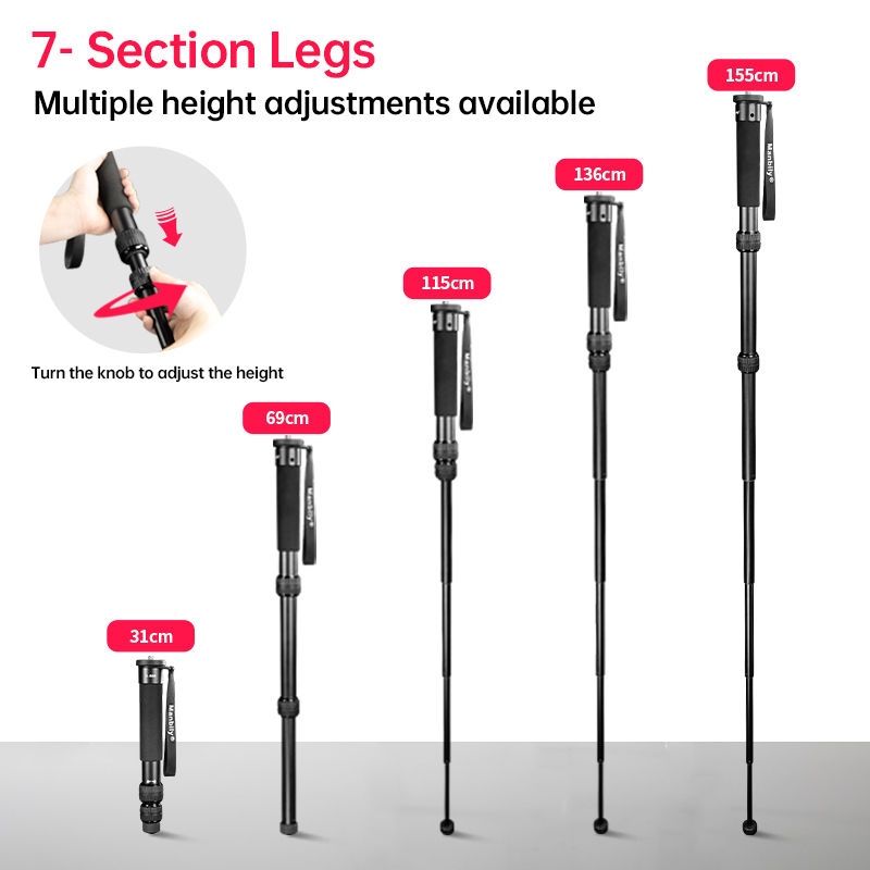 Manbily A-888 Portable Aluminum Monopod, Folded Length 31cm, Maximum Tube Diameter 32mm