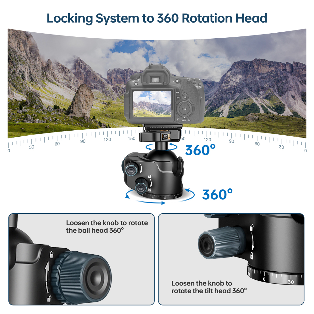 Manbily MH-55 55mm Low Profile Ball Head with Picatinny & Arca Swiss Dual Mount, 25kg Max Load Capacity