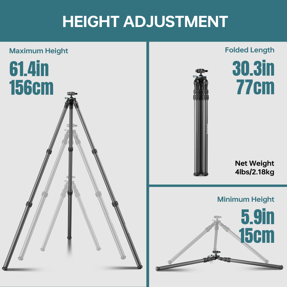 Manbily QM-2836 Carbon Fiber Inverted Hunting Tripod , 36mm Max Tube with 45mm Ball Head & Picatinny to Arca Swiss Adapters