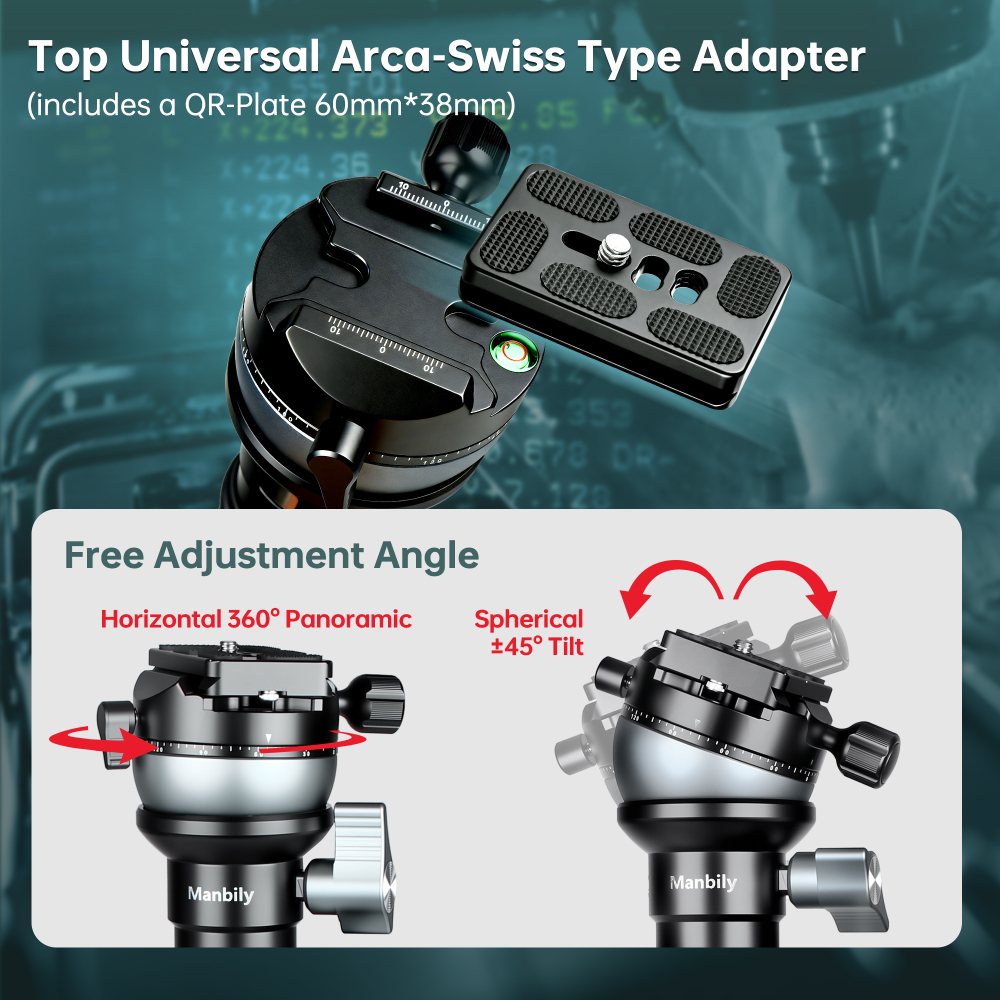 Manbily C-666 PRO Carbon Fiber Monopod with Leveling Bowl Head