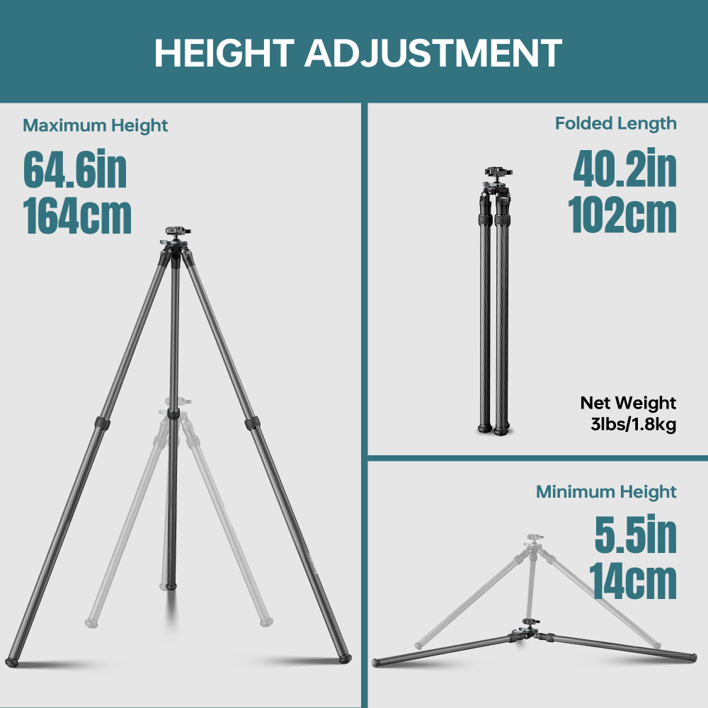 Manbily QM-2832 Carbon Fiber Inverted Hunting Tripod, 32mm Max Tube with 45mm Ball Head & Picatinny to Arca Swiss Adapters, 2 Sections