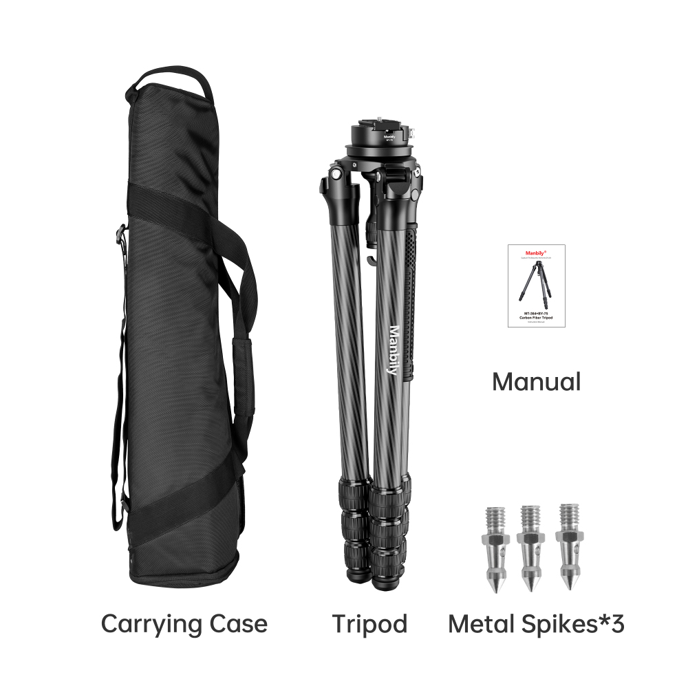 Manbily MT-364+BY-75 Carbon Fiber Heavy Duty Tripod, 36mm Max Tube Diameter with 75mm Platform Bowl Leveling Head