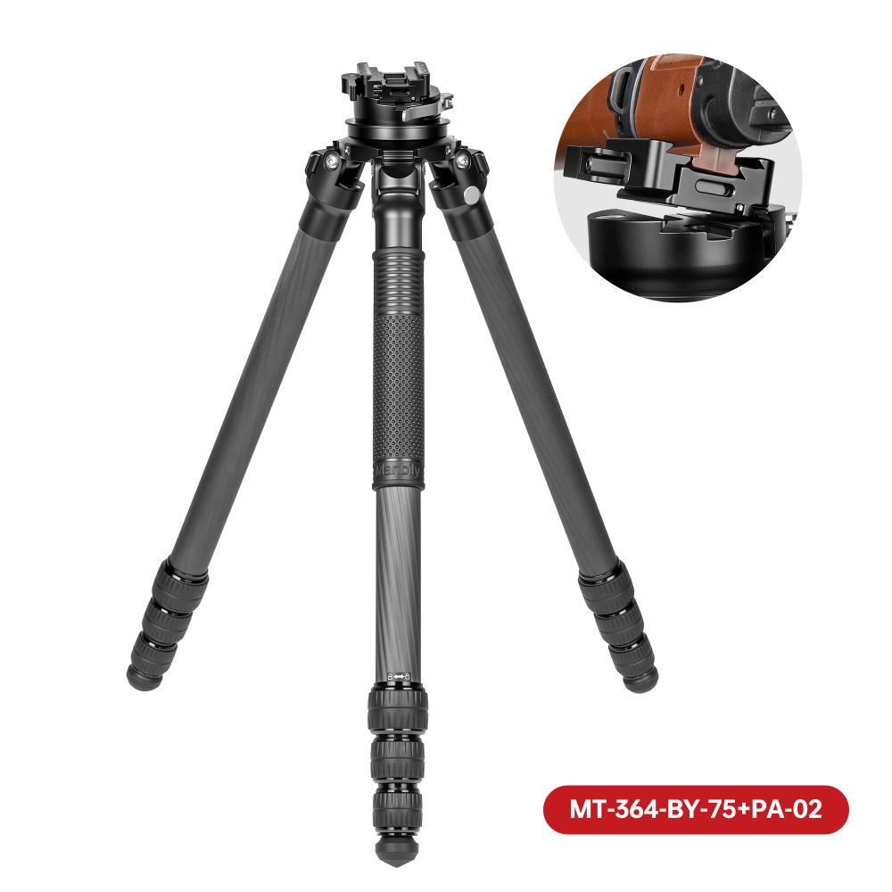 Manbily MT-364+BY-75 Carbon Fiber Heavy Duty Tripod, 36mm Max Tube Diameter with 75mm Platform Bowl Leveling Head
