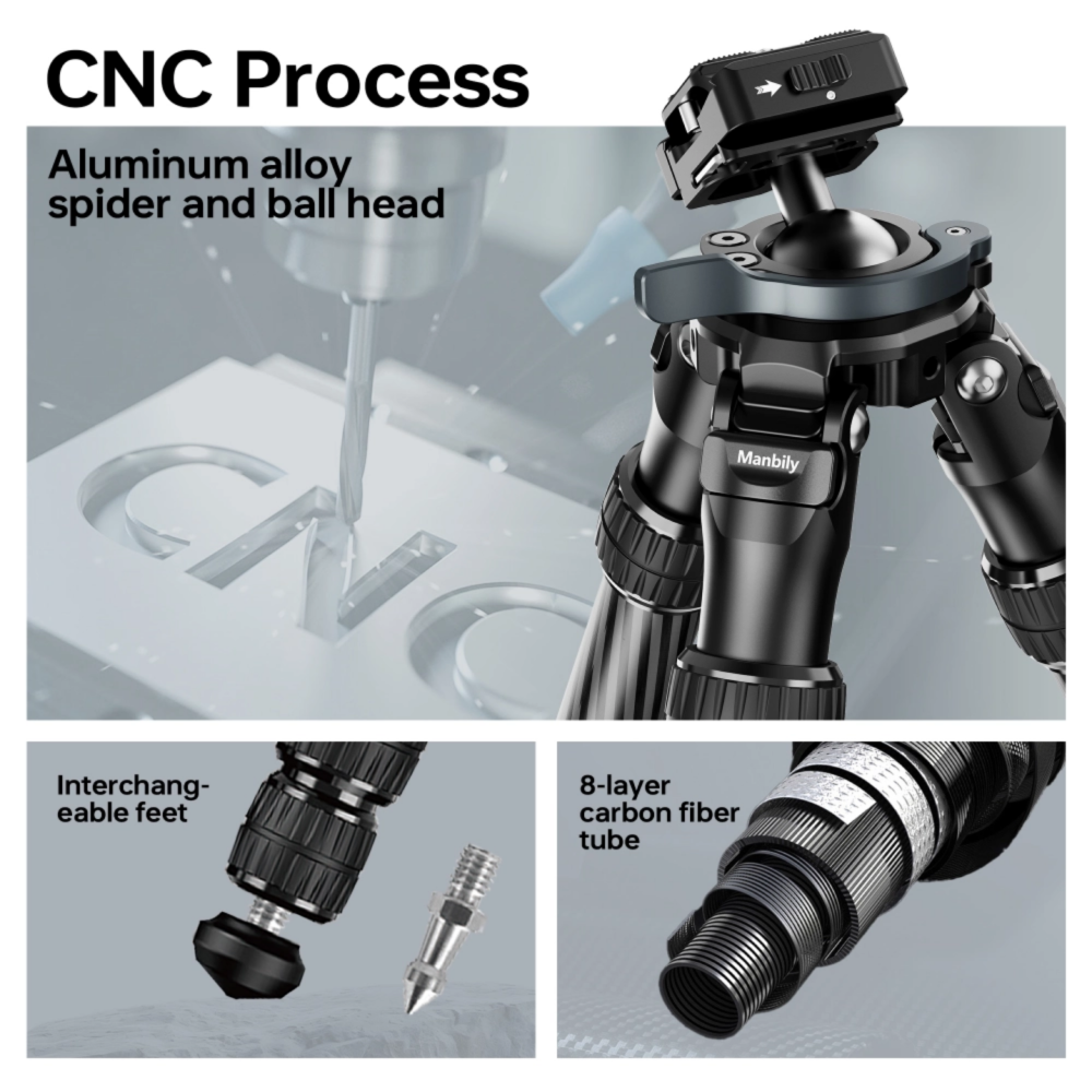 Manbily QM Inverted Carbon Fiber Hunting Tripod, Picatinny / Arca Compatible