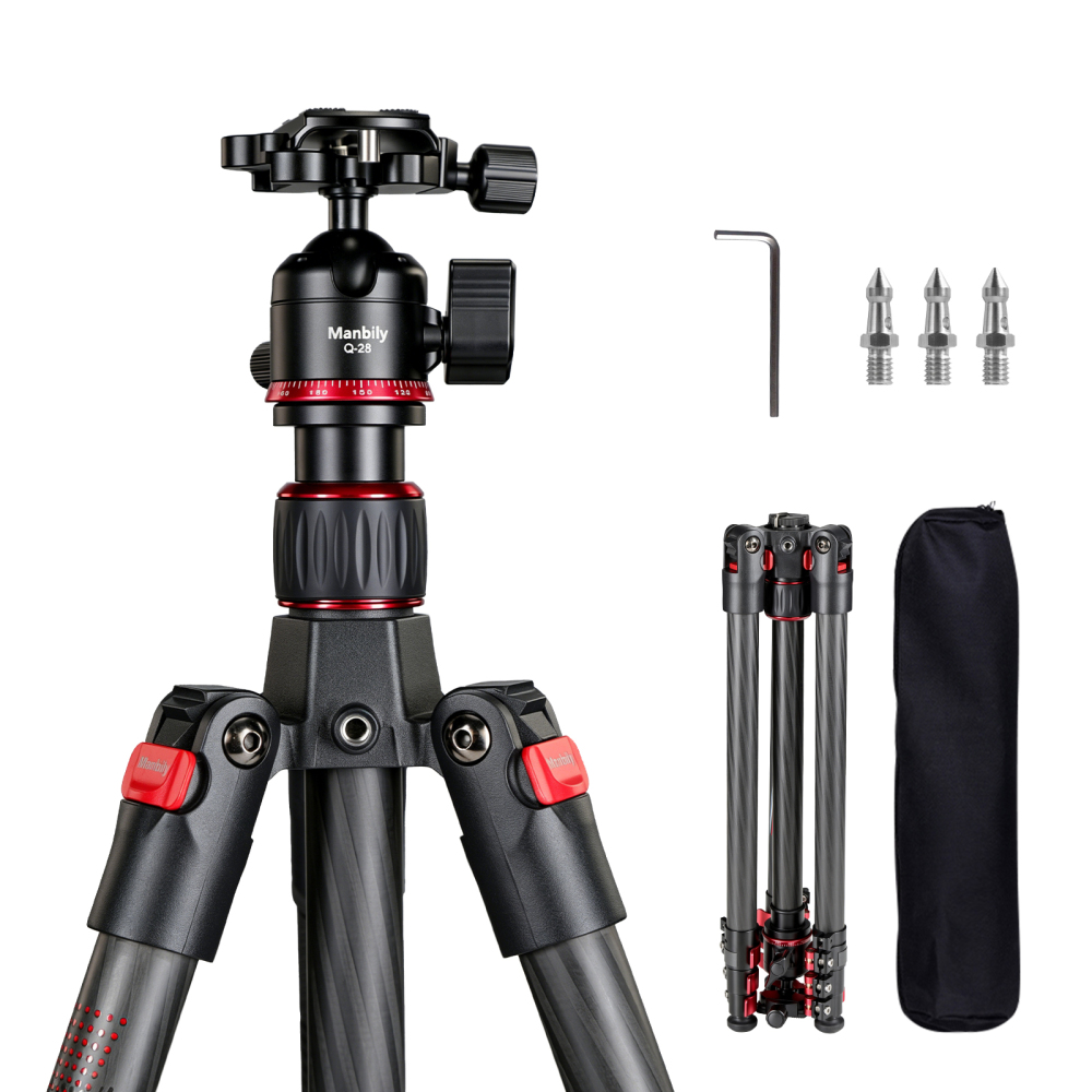 Manbily PH-20 + Q-28 Carbon Fiber Travel Tripod with Ball Head, Lightweight Camera Tripod for DSLR, Mirrorless, Phone Filming & Outdoor Photography