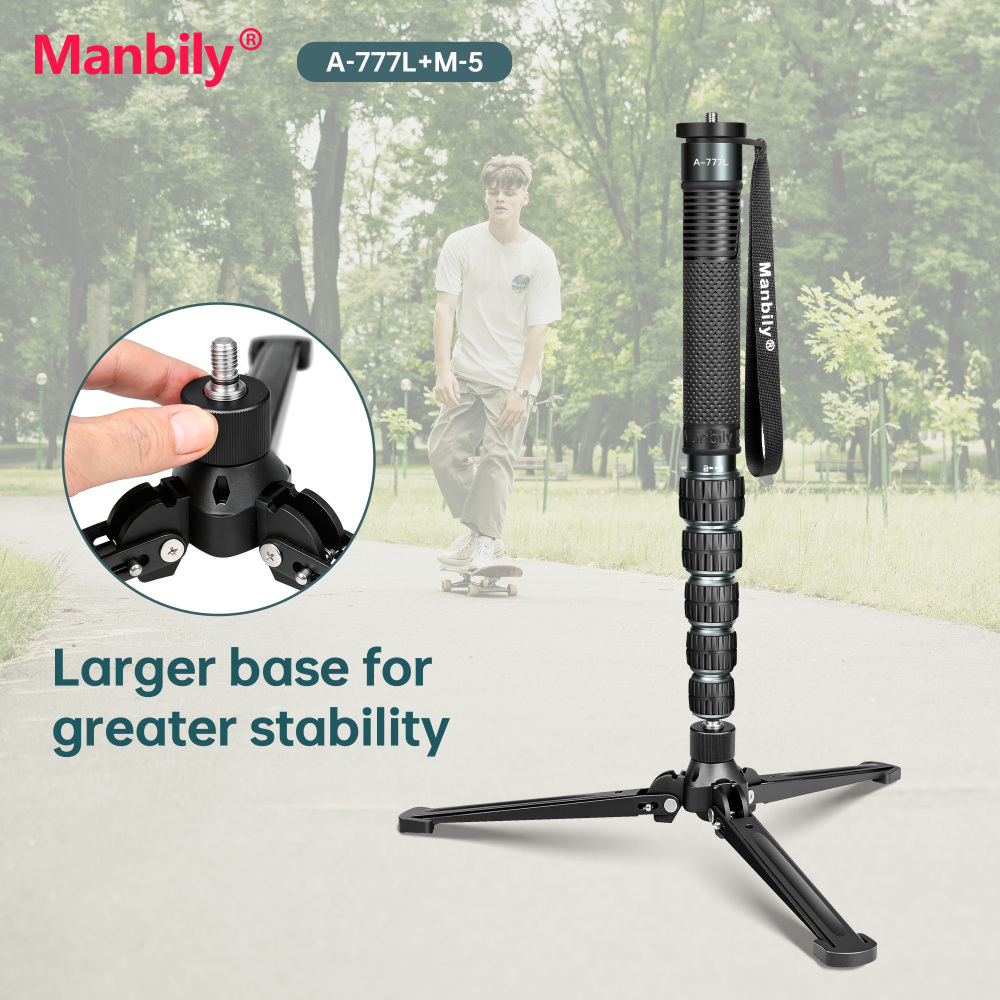 Manbily A-777L + M-5 Camera Monopod with Tripod Base, 70.8in Portable Aluminum Monopod for DSLR, Phone Filming, Live Streaming & Travel