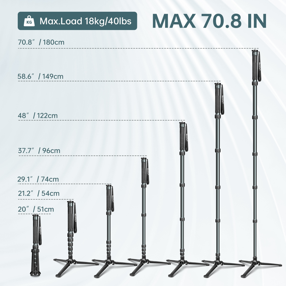 Manbily A-777L + M-5 Camera Monopod with Tripod Base, 70.8in Portable Aluminum Monopod for DSLR, Phone Filming, Live Streaming & Travel