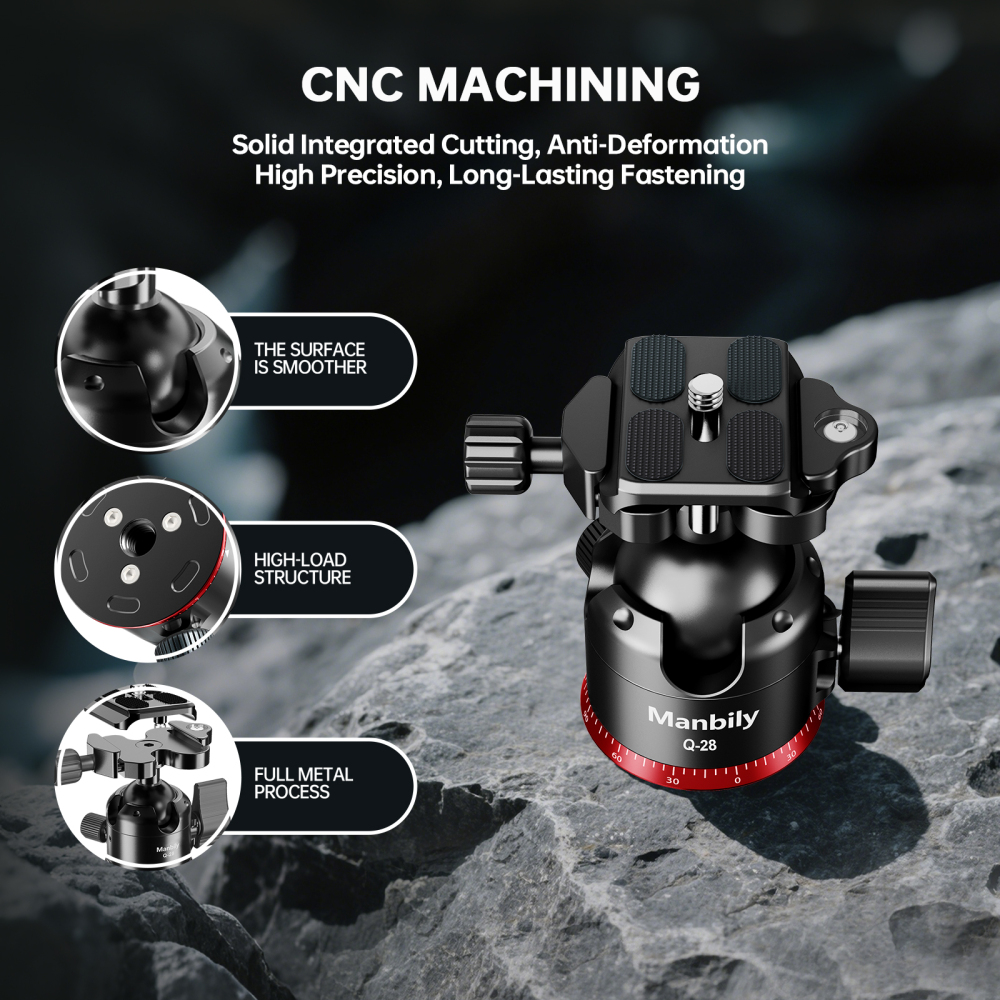 Manbily PH-20 + Q-28 Carbon Fiber Travel Tripod with Ball Head, Lightweight Camera Tripod for DSLR, Mirrorless, Phone Filming & Outdoor Photography