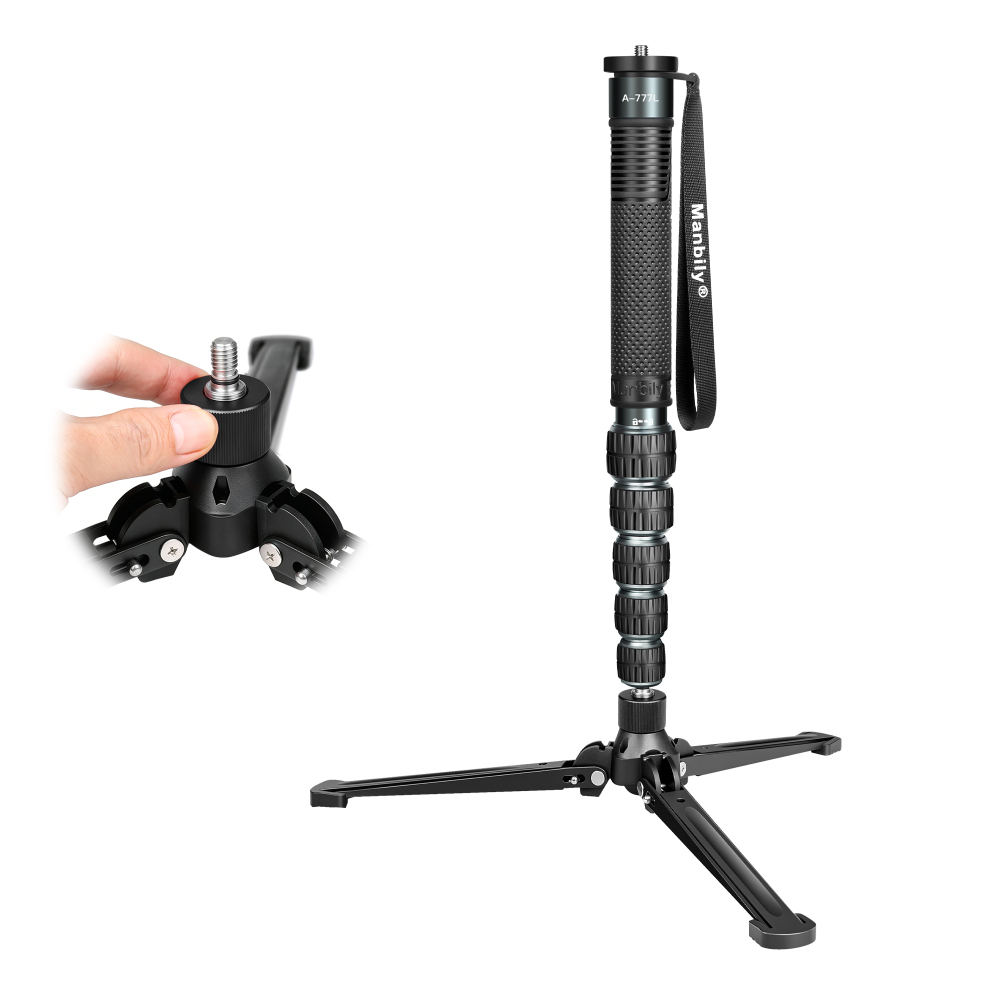 Manbily A-777L + M-5 Camera Monopod with Tripod Base, 70.8in Portable Aluminum Monopod for DSLR, Phone Filming, Live Streaming & Travel