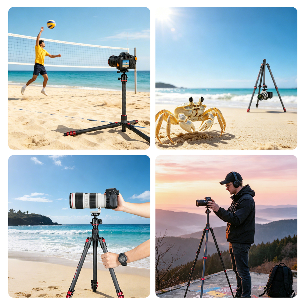 Manbily PH-20 + Q-28 Carbon Fiber Travel Tripod with Ball Head, Lightweight Camera Tripod for DSLR, Mirrorless, Phone Filming & Outdoor Photography