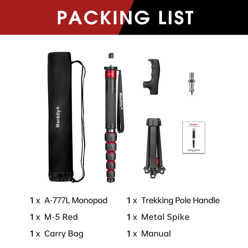 Manbily A-777L + M-5 Camera Monopod with Tripod Base, 70.8in Portable Aluminum Monopod for DSLR, Phone Filming, Live Streaming & Travel