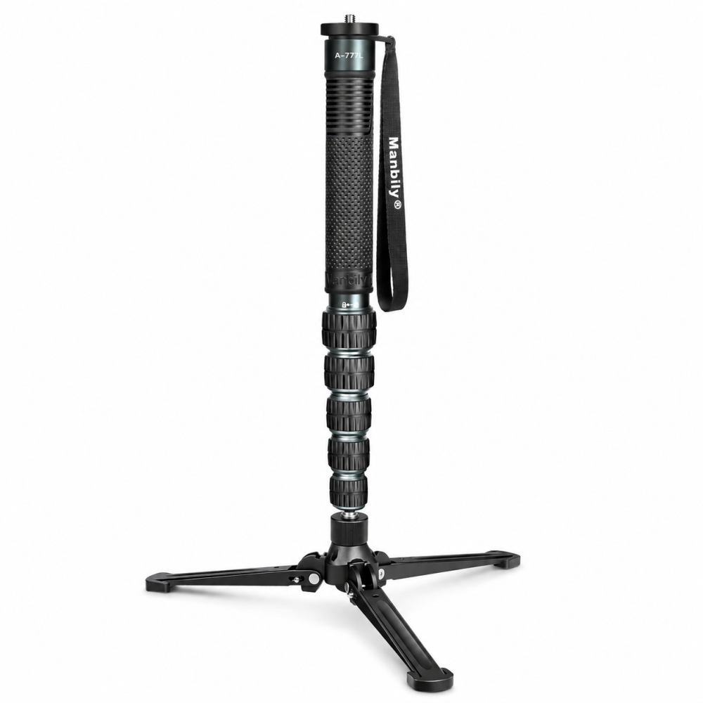 Manbily A-777L + M-5 Camera Monopod with Tripod Base, 70.8in Portable Aluminum Monopod for DSLR, Phone Filming, Live Streaming & Travel