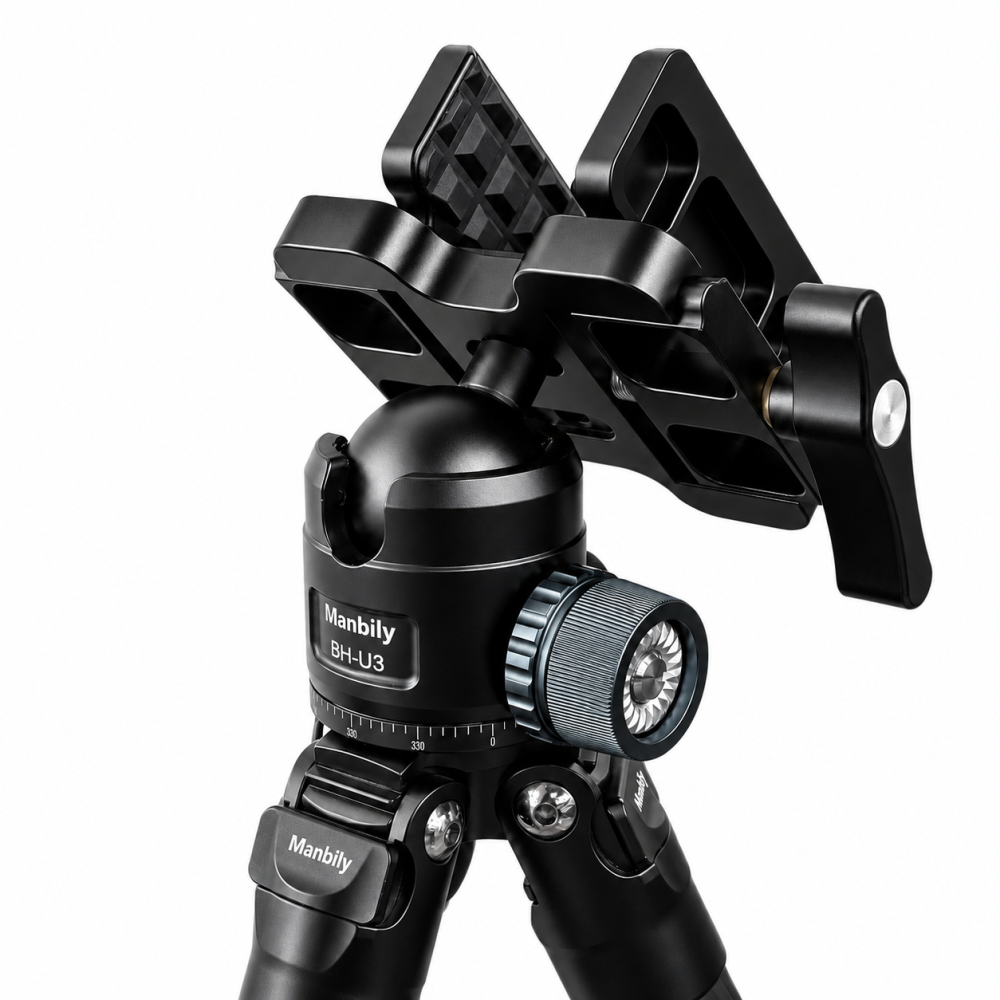 Manbily WZ-324 Carbon Fiber Tripod & BH-U3 Saddle Ball Head Set for Hunting, 32mm Tube, 44mm Diameter Ball, Max. Load 44lbs/20kg(* The Clamp Can't Be Removed)
