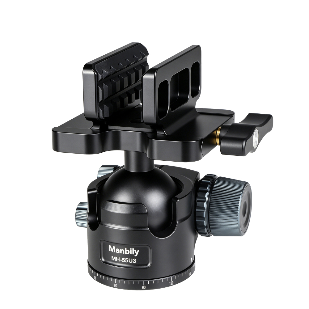 Manbily MH-55U3 55mm Low Profile Ball Head with Shooting Saddle Clamp, 30kg Max Load Capacity
