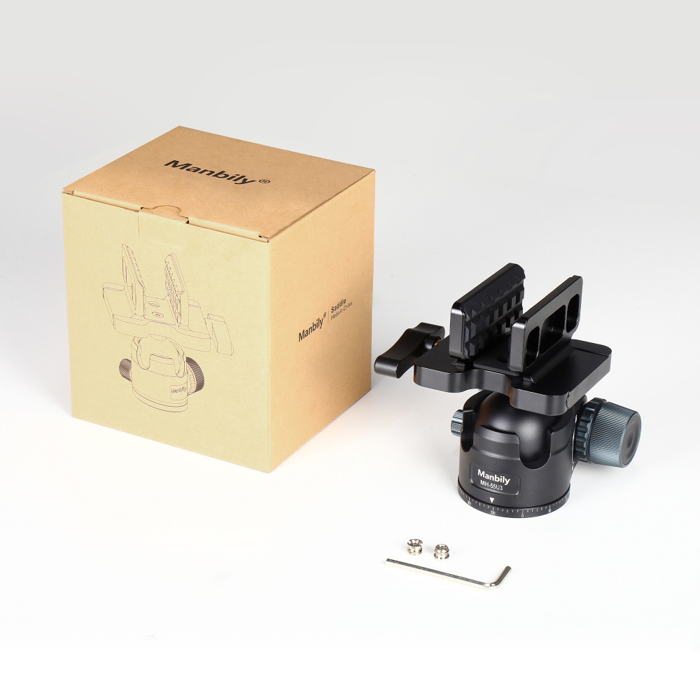 Manbily MH-55U3 55mm Low Profile Ball Head with Shooting Saddle Clamp, 30kg Max Load Capacity