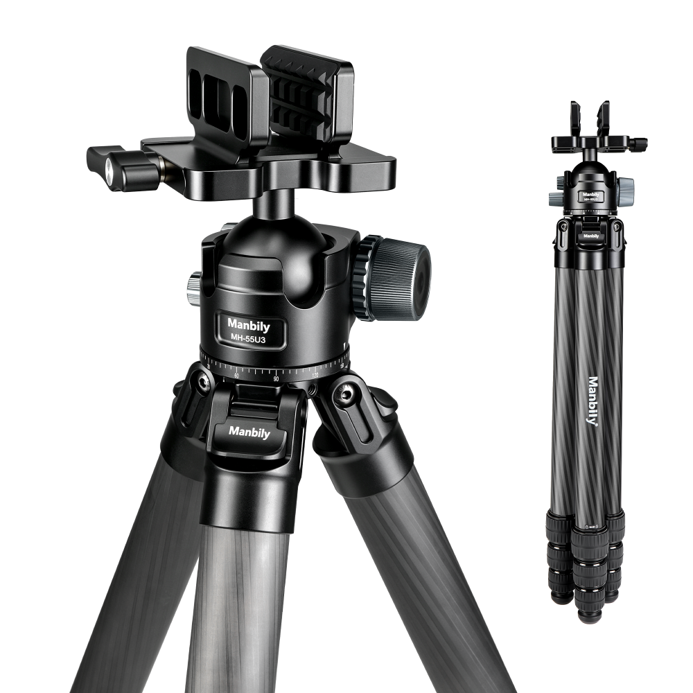 Manbily WZ-404AR Heavy-Duty Carbon Fiber Hunting Tripod, Max 40mm Leg Tube, 66lbs/30kg Max Load, 55mm Large Ball Head