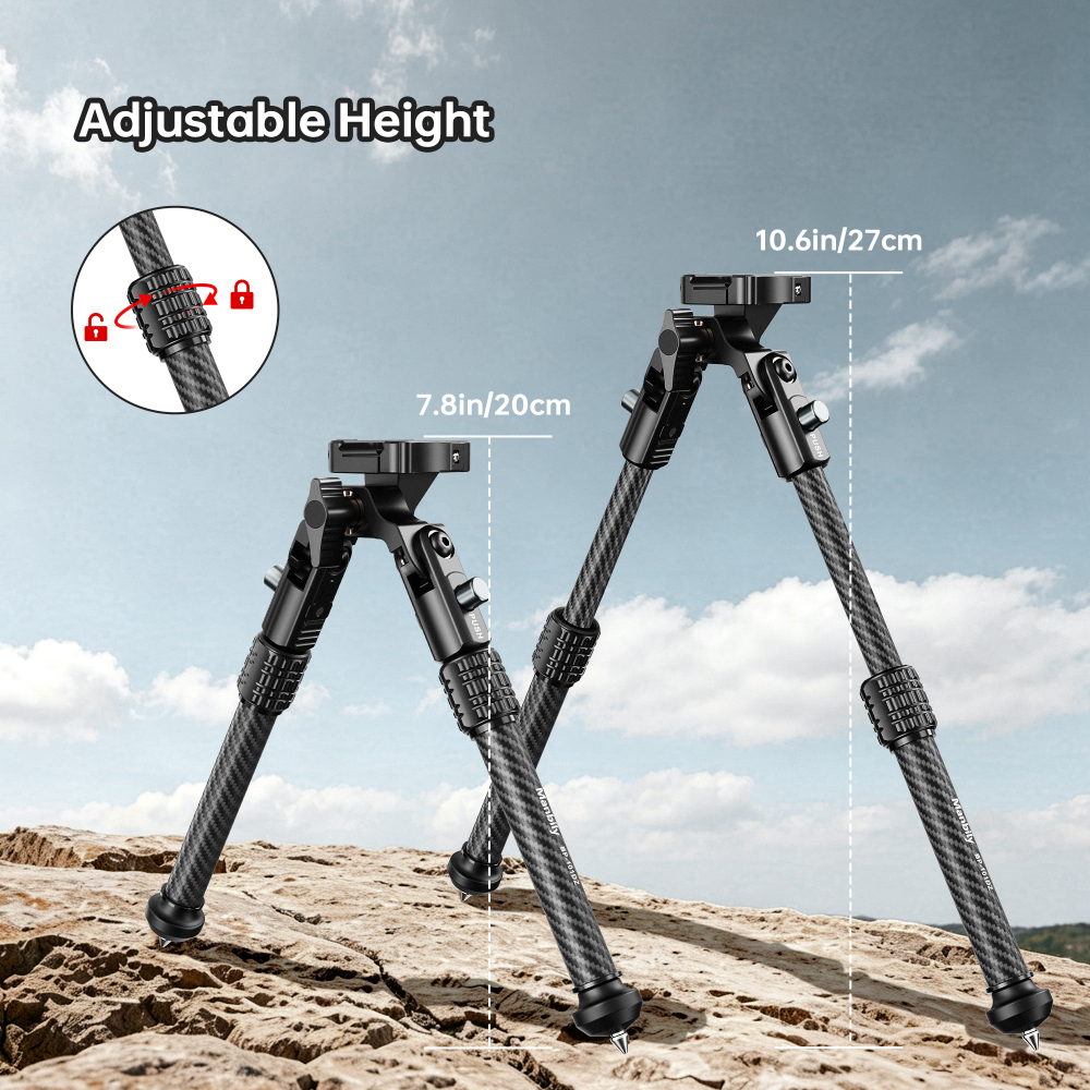 Manbily BP‑101DZ Carbon Fiber Hunting Inverted Bipod, Max. Load 33Lbs/15Kg, Picatinny Adapter, 2 Sections