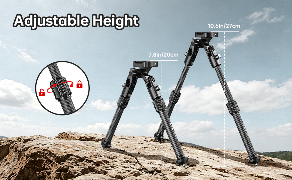 Manbily BP‑101DZ Carbon Fiber Hunting Inverted Bipod, Max. Load 33Lbs/15Kg, Picatinny Adapter, 2 Sections