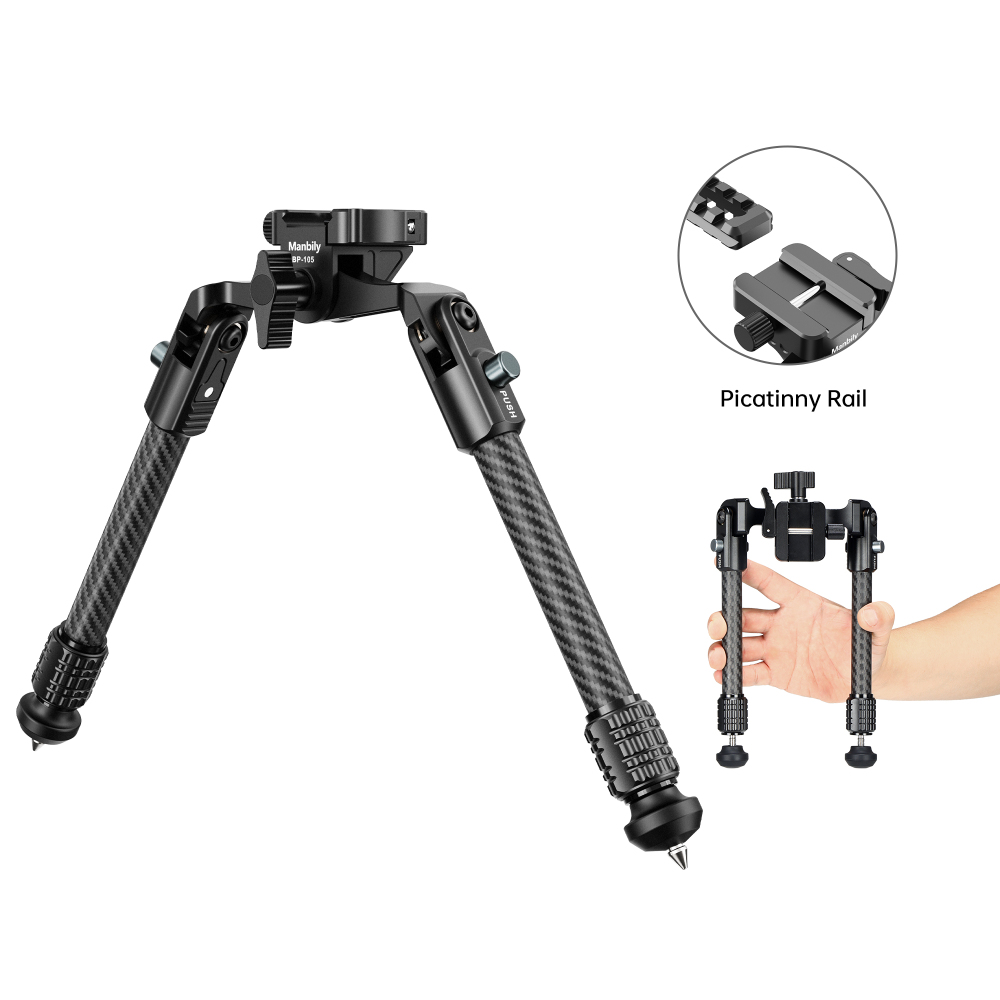 Manbily BP-105 Carbon Fiber Hunting Inverted Bipod,16mm Max Tube with Picatinny Rail,load up to 33lbs/15kg, 2 Sections