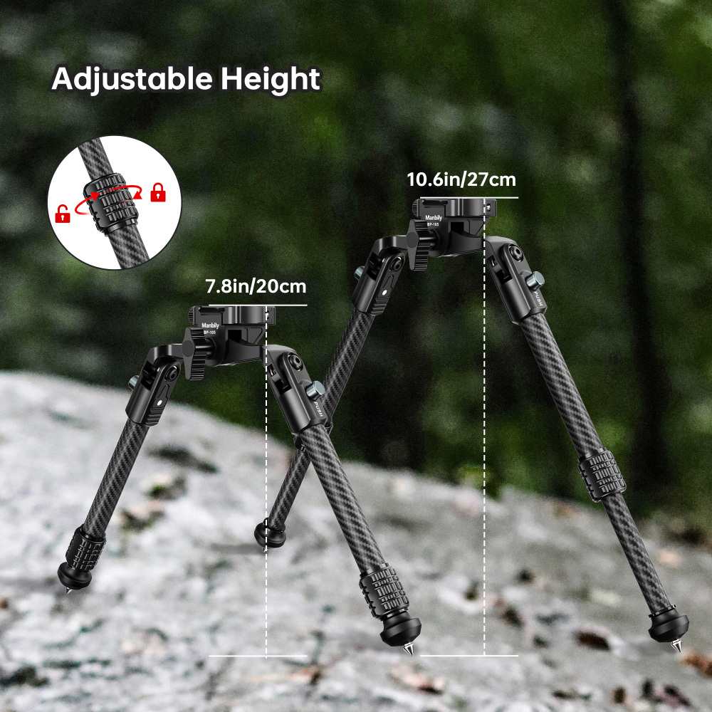 Manbily BP-105 Carbon Fiber Hunting Inverted Bipod,16mm Max Tube with Picatinny Rail,load up to 33lbs/15kg, 2 Sections