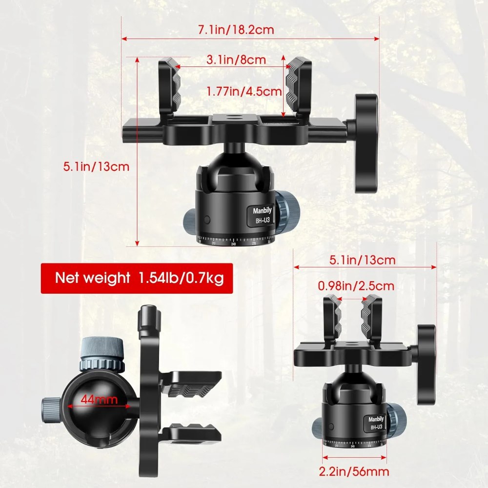 Manbily WZ-2836 Carbon Fiber Inverted Tripod, 63in 36mm Max Tube, 3 sections, Tripod Only