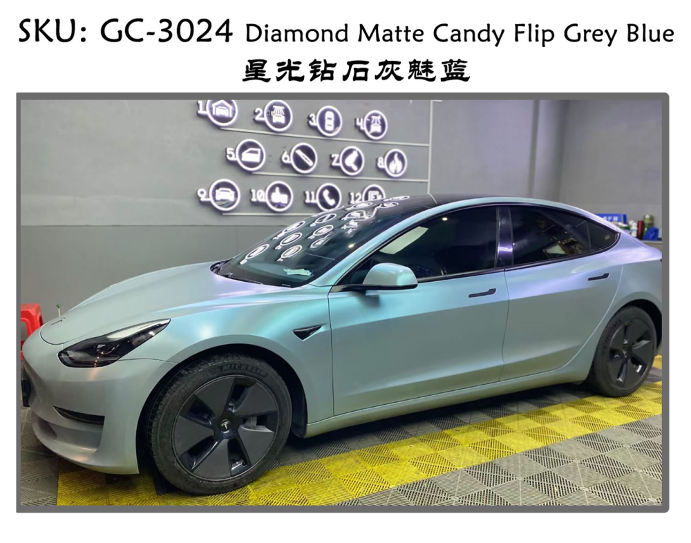TOPCAR Diamond Matte Candy Flip Grey Blue Vinyl Wrap Film