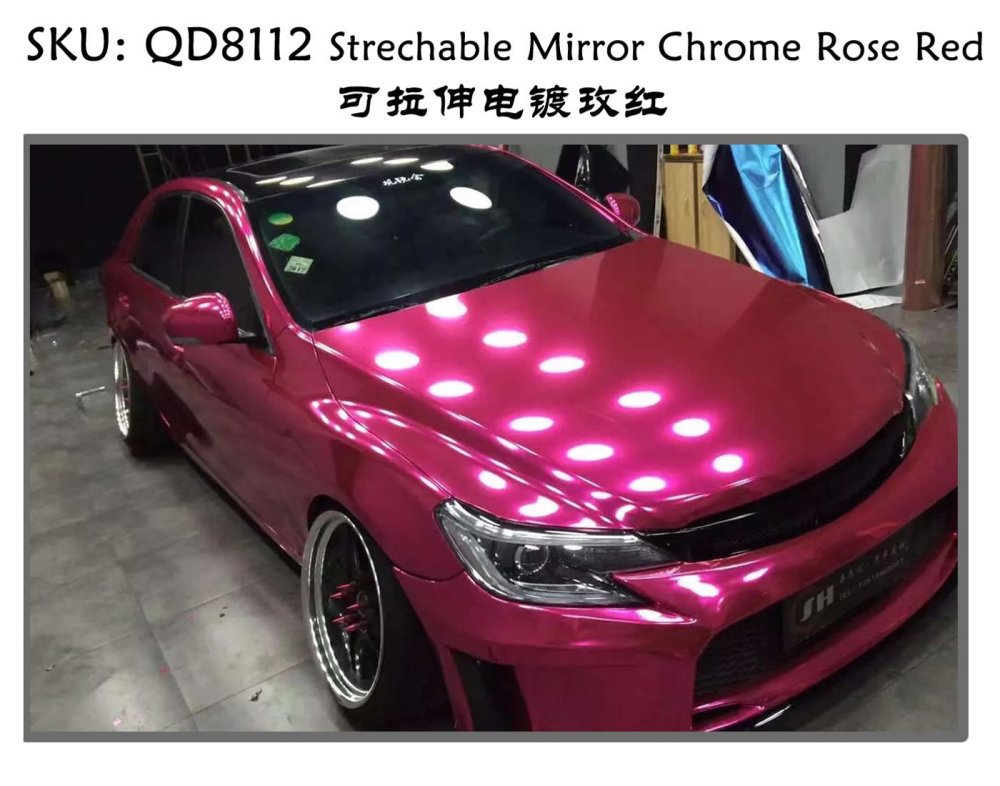 TOPCAR Strechable Mirror Chrome Rose Red Vinyl Wrap Film