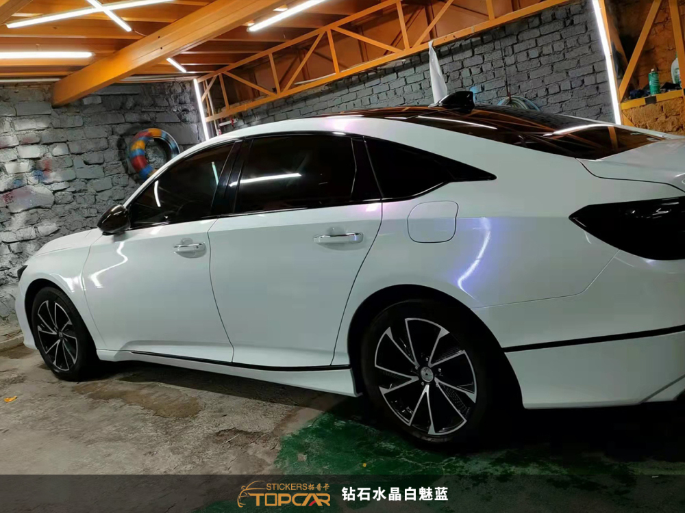 Topcar Diamond Crystal White Blue Vinyl Wrap Film