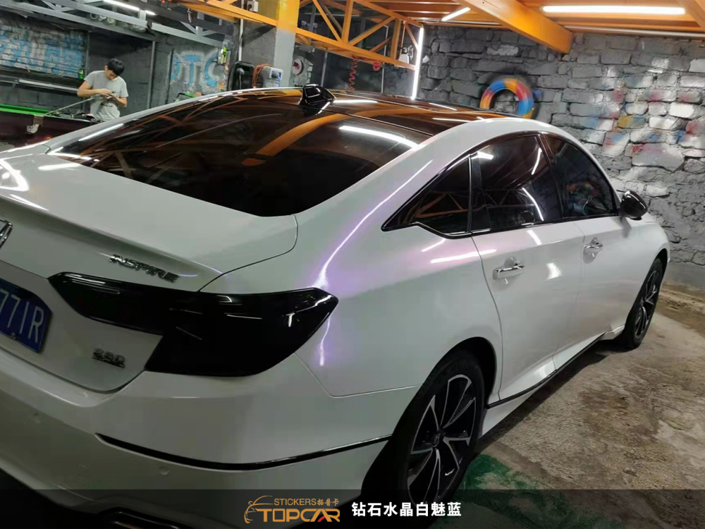 Topcar Diamond Crystal White Blue Vinyl Wrap Film