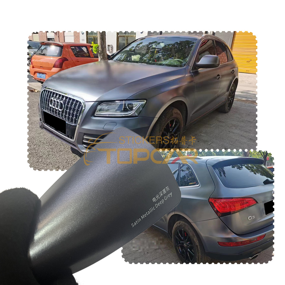 Durable Car Body Wrap Vinyl | TOPCAR Satin Metallic Deep Grey from Certified Car Wrap Suppliers