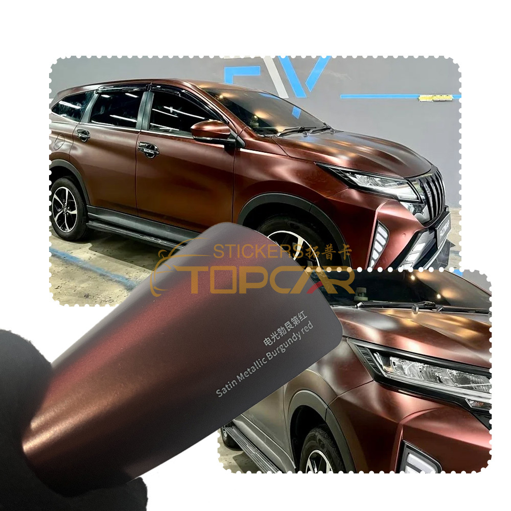 Vibrant Car Vinyl Wrap Red Satin | Discover TOPCAR Satin Metallic Burgundy Red