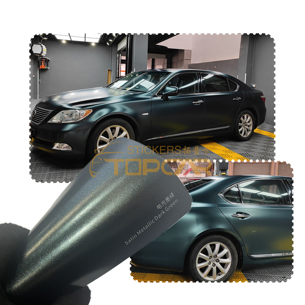 Rich Car Wrap Green Colors | TOPCAR Satin Metallic Dark Green Beyond Car Paper Wrap