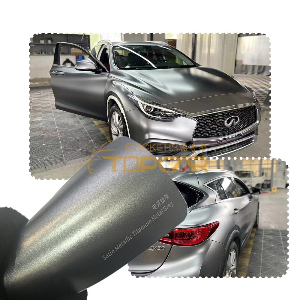 Sophisticated Car Wrap Grey | TOPCAR Satin Metallic Titanium Metal Grey Car Vinyl Wrap