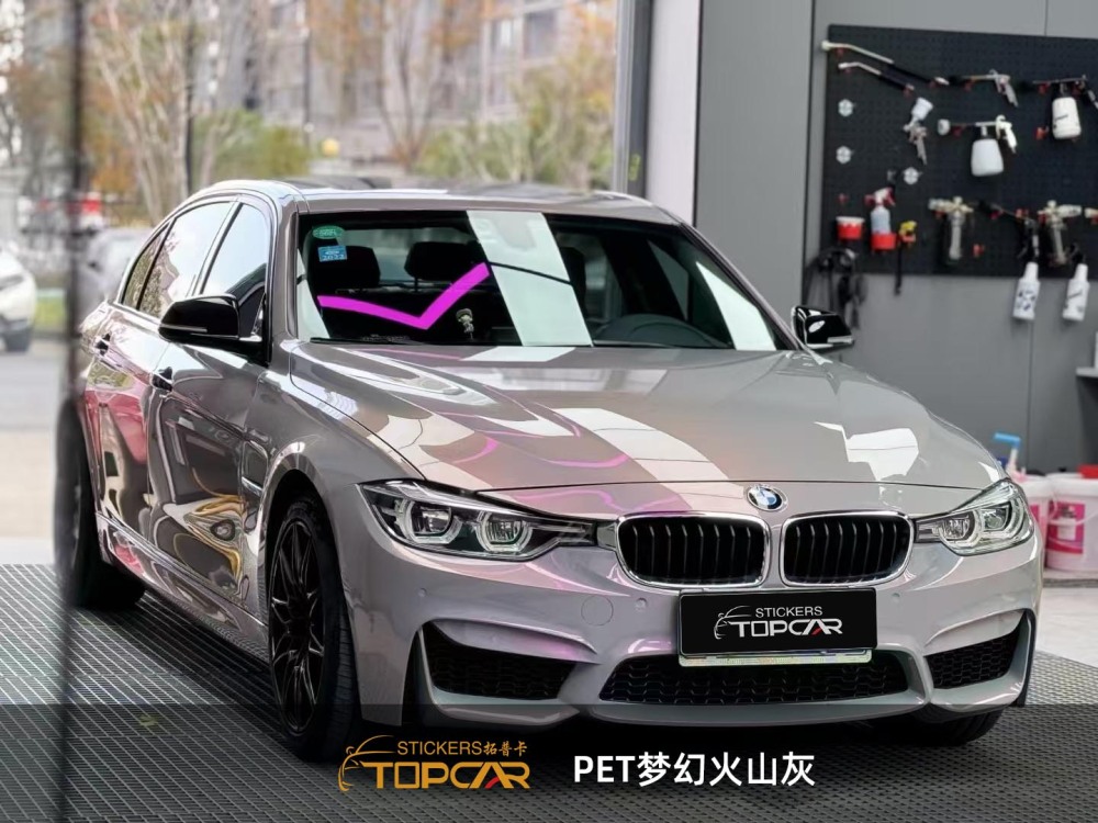 Dynamic Car Wrapping Film | TOPCAR Magic Candy Color Flip Volcano Grey Beyond Car Wrapped in Bubble Wrap