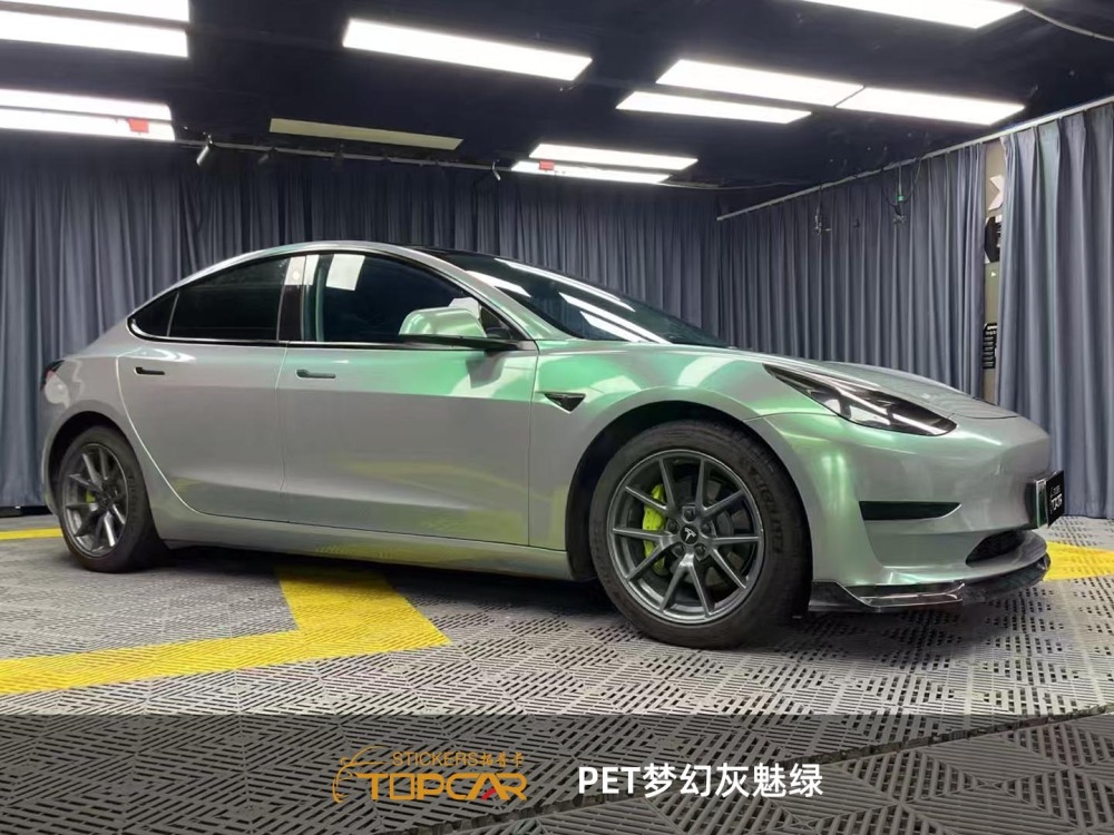 Dynamic Car Color Change Wraps | TOPCAR Magic Candy Flip Grey Green Premium Car Vinyl Film