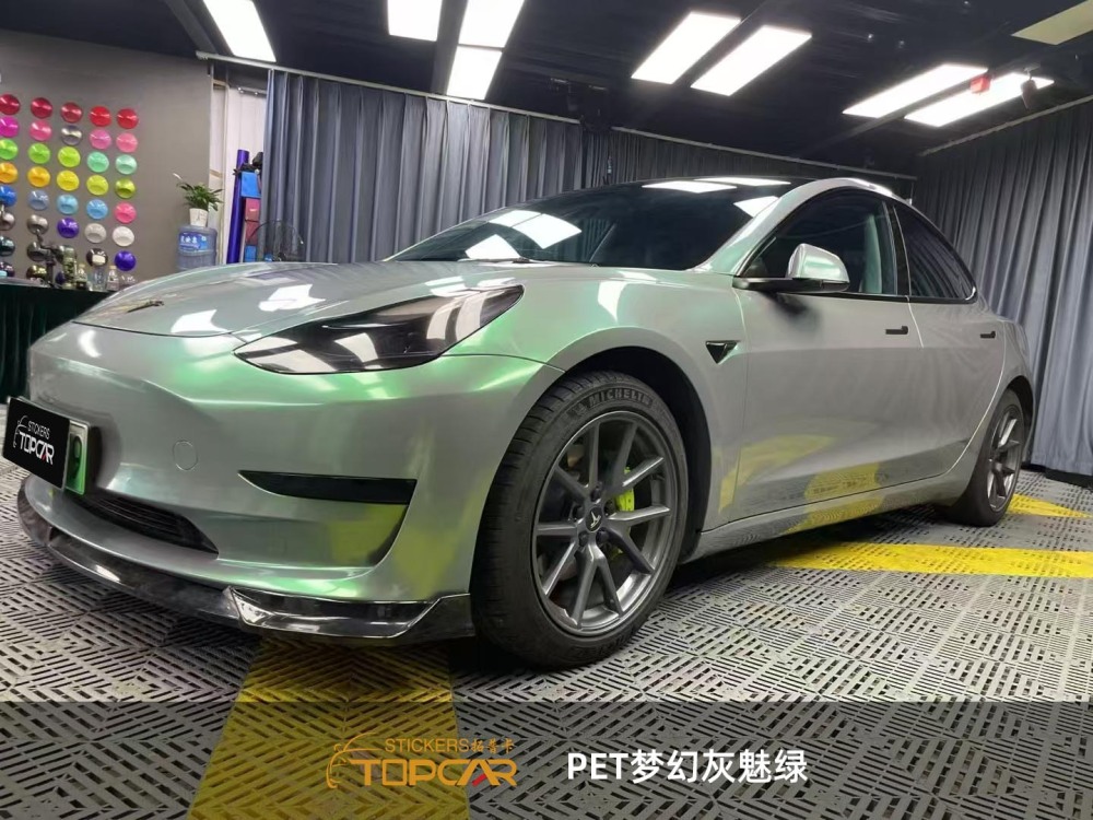 Dynamic Car Color Change Wraps | TOPCAR Magic Candy Flip Grey Green Premium Car Vinyl Film