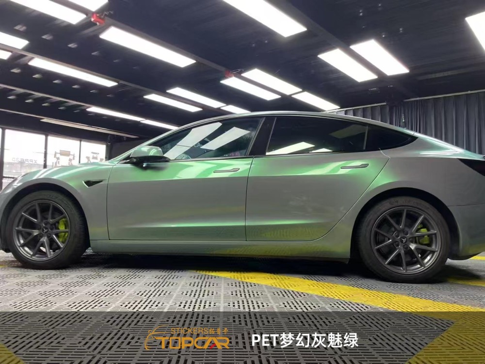 Dynamic Car Color Change Wraps | TOPCAR Magic Candy Flip Grey Green Premium Car Vinyl Film